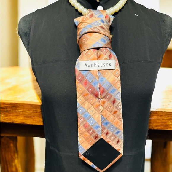 Van Heusen Elegant Multicolor Necktie with Gold Butterfly Brooch - Picture 2 of 2